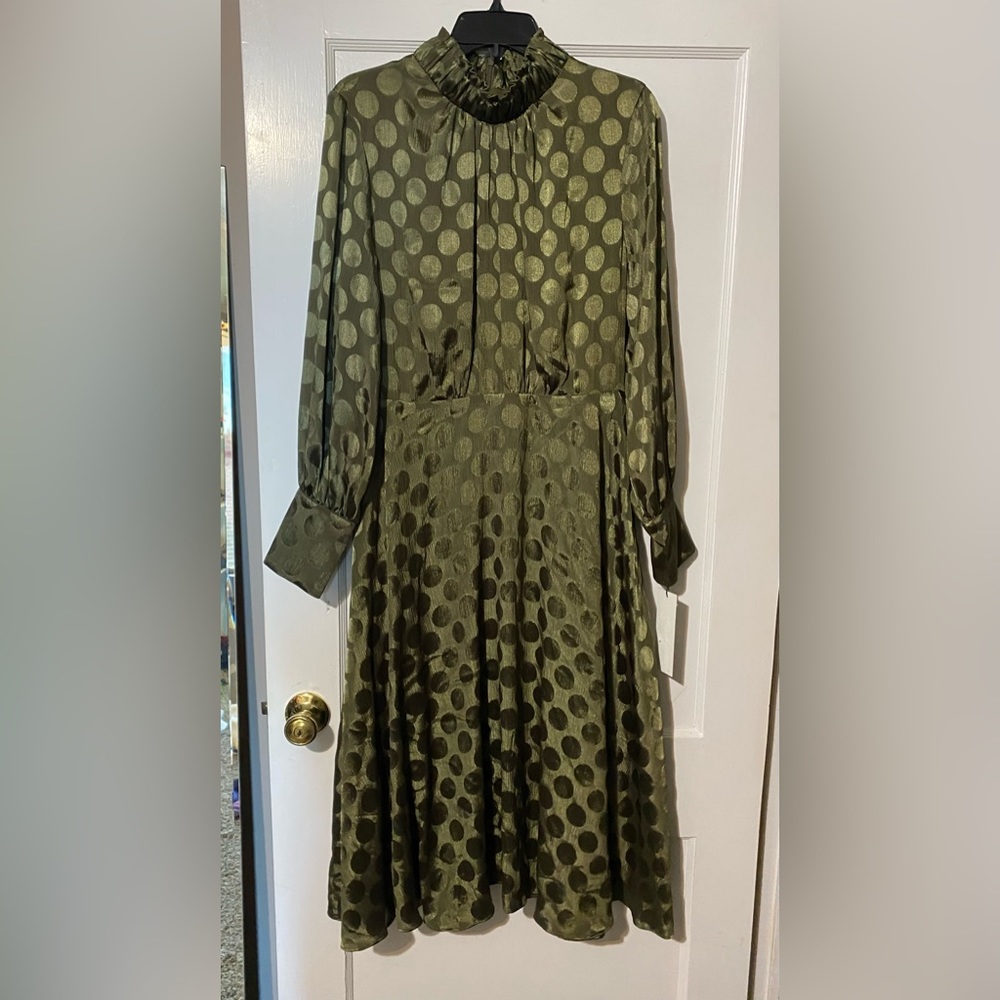 Green satin dot Calvin Klein dress